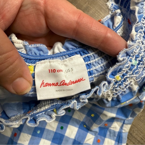 Hanna Andersson Blue Checkered Dress with Dots - Picture 4 of 9